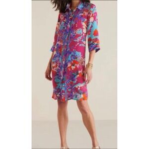 Soft Surroundings Garden Path Floral Button Up Shirt Dress